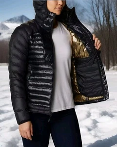 WOMENS Columbia Labyrinth Loop Hooded Gold Omni Heat Jacket Black Sz XL Nwt - Picture 1 of 14