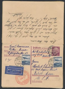 Zeppelin Nordamerikafahrt 1936 Doppelpostkarte retour Einschreiben (S15162) - Picture 1 of 3