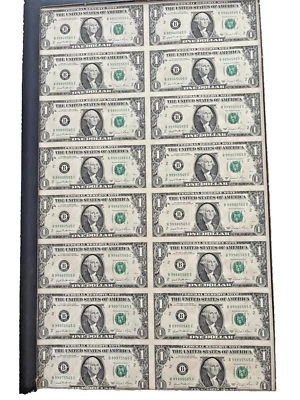1981 $1.00 Uncut Sheet of 16 Uncirculated Bills - "B" New York FRB-original box! - Image 1 of 4
