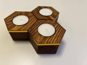 Wooden Handmade Special Candle Holders Set of 3 - Picture 1 of 4
