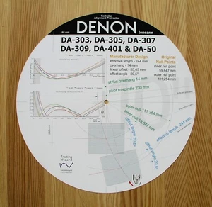 Cartridge Alignment Protractor for Denon DA-50/303/305/307/309/401 Turntables - Picture 1 of 8