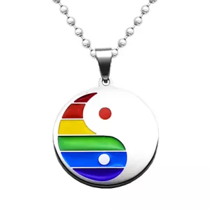 NEW Stainless Steel Rainbow Yin Yang Pendant Necklace for Gay Lesbian Pride Gift - Picture 1 of 9