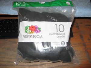 WOMENS SOCKS FRUIT OF LOOM ANKLE SOCKS BLACK SHOE SIZE 4-10 TEN (10) PAIR PACK - Picture 1 of 2