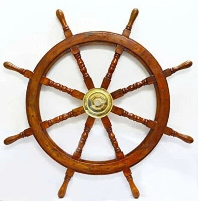 ancien objet mural de direction bateau capitaine en bois 36'' décoratif roue ... - Photo 1/4