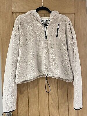 Topshop Half Zip Fluffy Hoodie Sweatshirt Jumper In Cream/Beige Woman’s Size 14. • 15.63€