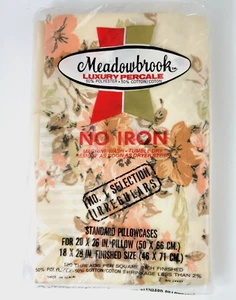 2 neu aus altem Lagerbestand Meadowbrook Blumen Kissenbezüge Luxus Perkal Standard braun pfirsich bügelfrei - Bild 1 von 10