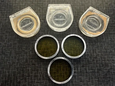 Lote de 3 filtros de cámara Rollei Gelb Hell Mittel amarillo de colección con estuche OEM Alemania Foto 1 de 2