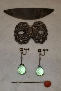 Antique Jewlery Brooch Sterling silver Prasiolite antique Coral stick pin  - Picture 1 of 12