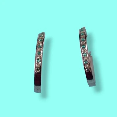 Sterling Silver Blue And White Crystal Glass Hoop Earrings Pierced Ears - Image 1 of 4