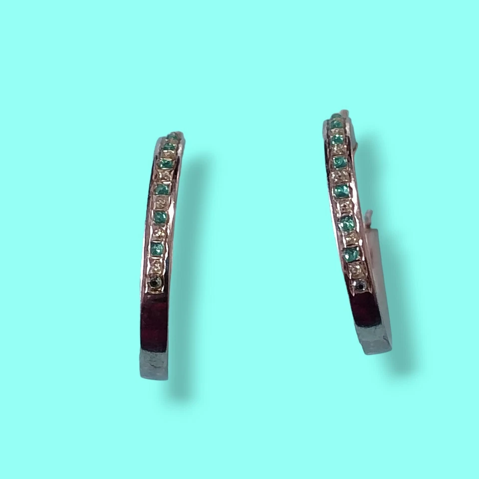 Sterling Silver Blue And White Crystal Glass Hoop Earrings Pierced Ears - Image 1 of 4