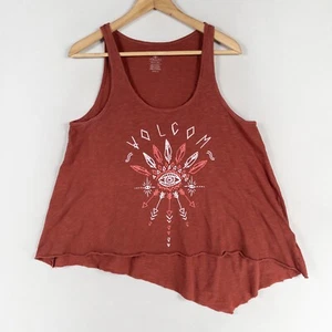 Volcom Tank Top Womens Medium Rust Red Orange Graphics Swing Cotton Casual - Picture 1 of 8