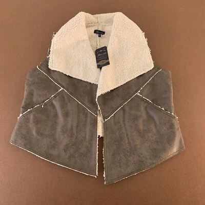 Baccini Women's Size XL Brown Faux Leather Ivory Sherpa Lined Open Vest NWT - Image 1 of 4