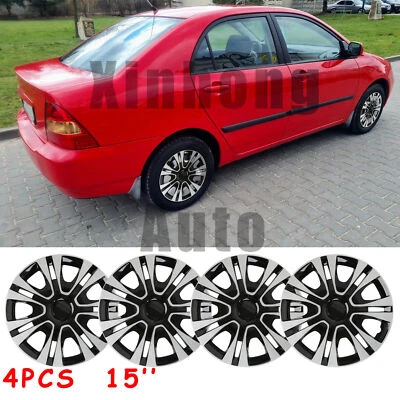 For Toyota Corolla 15" Set of 4 Wheel Hubcaps Black & Silver Wheel Rim Cover R15 Foto 1 de 4