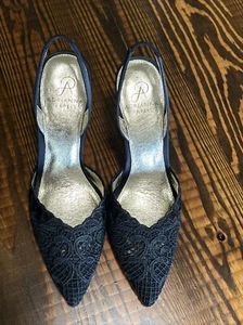 Adrianna Papell Hallie Black Lace Sling Back Heels Size 7.5 - Picture 1 of 5