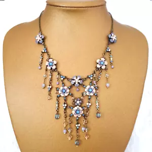 Collana bavaglino Michal Negrin lampadario retrò floreale e cristallo Swarovski nuova scatola - Foto 1 di 12