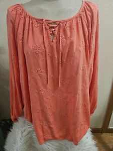 SIZE 2X NORTHCREST Peach Long Sleeve Blouse INVPV2322 - Picture 1 of 3