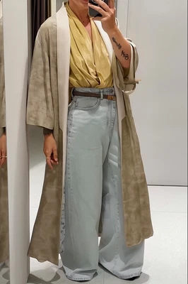 ZARA ZW COLLECTION PRINTED COAT KIMONO BEIGE NEW FW25/26 SIZE M REF 8210/341/450 - Image 1 of 4