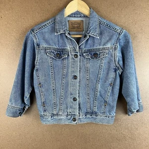 VTG 1997 Levi's White Tab Jean Jacket w/ Embroidered Sunflower Kids 6X USA - Picture 1 of 11