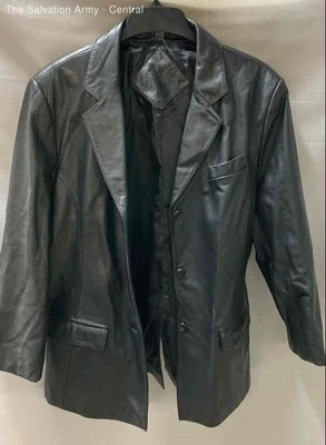 Jacqueline Ferrar Womens Black Leather Long Sleeve Button Front Blazer Size XL - Image 1 of 4