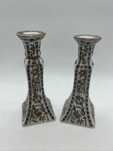 Par de candelabros de porcelana pintados a mano orientales vintage de China - Imagen 1 de 24