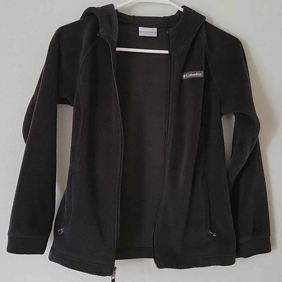 Girls size Medium 10/12 Columbia Black fleece hooded Zip Up Benton - Image 1 of 4