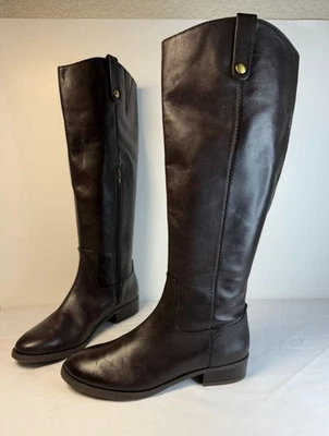 I.N.C. Fawne 女式宽小腿及膝巧克力皮革美国尺码 7.5 M 骑行 — 第 1/4 张图片