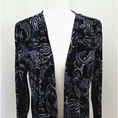 J Jill Open Blazer Womens L Petite Blue Paisley Lightweight Casual Boho Coastal - Image 1 of 4