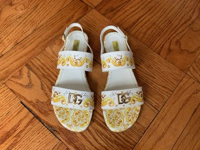 Dolce And Gabbana Girl Yellow White Sandal Majolica Gialla Gold Logo Size 35 - Image 1 of 4