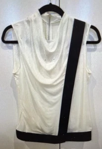 Helmut Lang Size M Ivory Viscose Black Cotton Trim Sleeveless Wrap Top - Picture 1 of 5