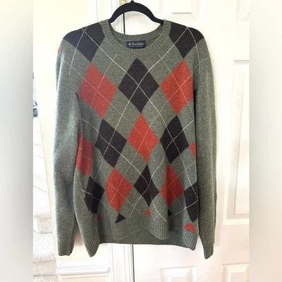Suéter de lana de cordero Argyle verde oliva y naranja Brooks Brothers Foto 1 de 4