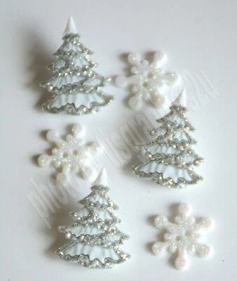 White Christmas / White Glitter Trees & Glitter Snowflake Button Embellishments - Image 1 of 3