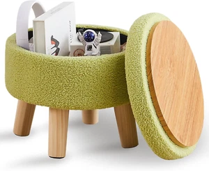 Storage Ottoman, Modern round Footrest with Soft Padded Seat, Teddy Velvet Foots - Picture 1 of 8
