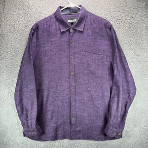 32 Bar Blues Shirt Mens XL Purple Linen Blend Button Up Long Sleeve Beach Rave - Picture 1 of 12