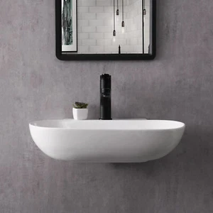New Wall Mount Sink Corner Bathroom Vessel Sink Porcelain Ceramic Above Counter - Picture 1 of 16