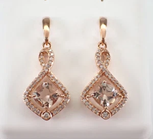 2.50Ct Cushion Cut Natural Morganite Drop/Dangle Earrings 14K Rose Gold Plated - Picture 1 of 7