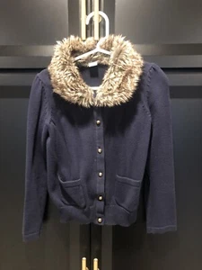 Janie And Jack Girls Navy Faux Fur Collar Cardigan Sweater  4T - Picture 1 of 6
