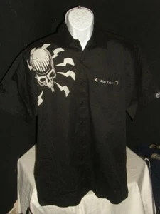 Blac Label Premium Black Skull Print 100% Cotton S/S Button Ft. Shirt Sz. L - Picture 1 of 11