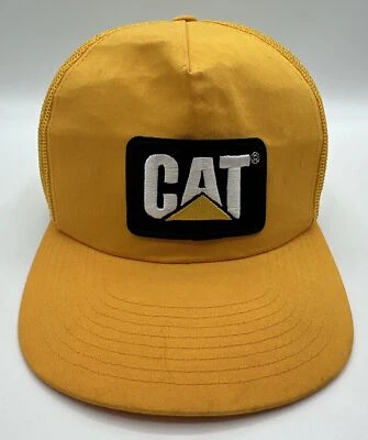 Vintage CAT Hat Patch Snapback Yellow/Gold Trucker Cap Louisville MFG USA - Image 1 of 4