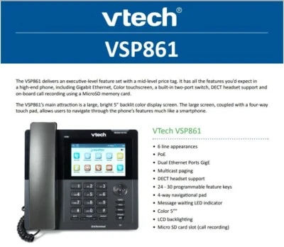 Vtech ErisTerminal VSP861 Touchscreen Color Desktop - Voice-Over-IP VOIP Phone - Image 1 of 4
