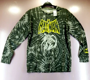 Batman  Long Sleeve Shirt Sz M Grey Tie Dye Logo Lightweight Cotton Blend NWT - Picture 1 of 7
