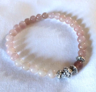 Pulsera Energy-Piedras preciosas-Cuarzo fresa-Elástico--PERLEJEUX (R)-¡NUEVO! Foto 1 de 2