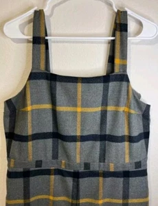 ModCloth Jumpsuit Plaid Wide Leg Cropped Gray Black Yellow Soft Comfy NWOT - Picture 1 of 10
