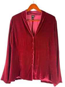 Luxuriöse minimalistische Eileen Fisher rote Samtbluse mit Knopfleiste Samt, Damen XL - Bild 1 von 7