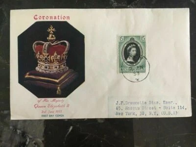 1953 Aden Kathiri Coronation to USA FDC first day cover QE2 Queen Elizabeth II C - Image 1 of 2