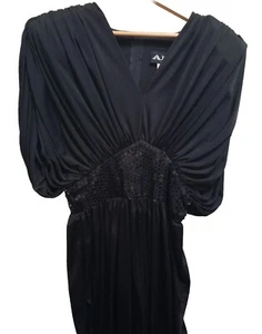 VTG ARC Sydney Black  Rayon Jumpsuit Sequin Waist Small? 70s/80s Shoulder Pads  - Picture 1 of 12