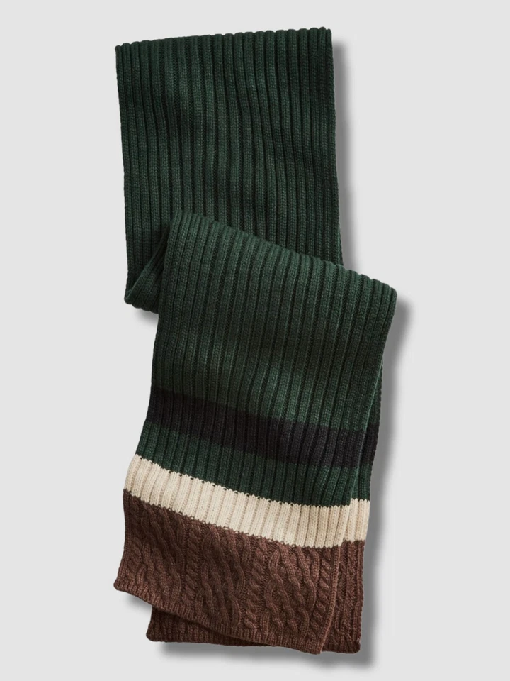 Bufanda a rayas verde tejido con cable para hombre Club Room talla única Foto 1 de 1