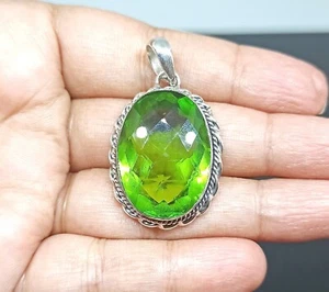 Peridot Gemstone Pendant 925 Sterling Silver Handmade Gift Jewelry 1.60" - Picture 1 of 2