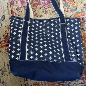 Lands End Canvas tote Open top Navy print 12” x 11” x 6” - Picture 1 of 16