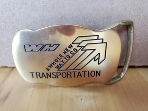 Vintage WH TRANSPORTATION Trucking Solid Brass Belt Buckle Taiwan - Picture 1 of 3