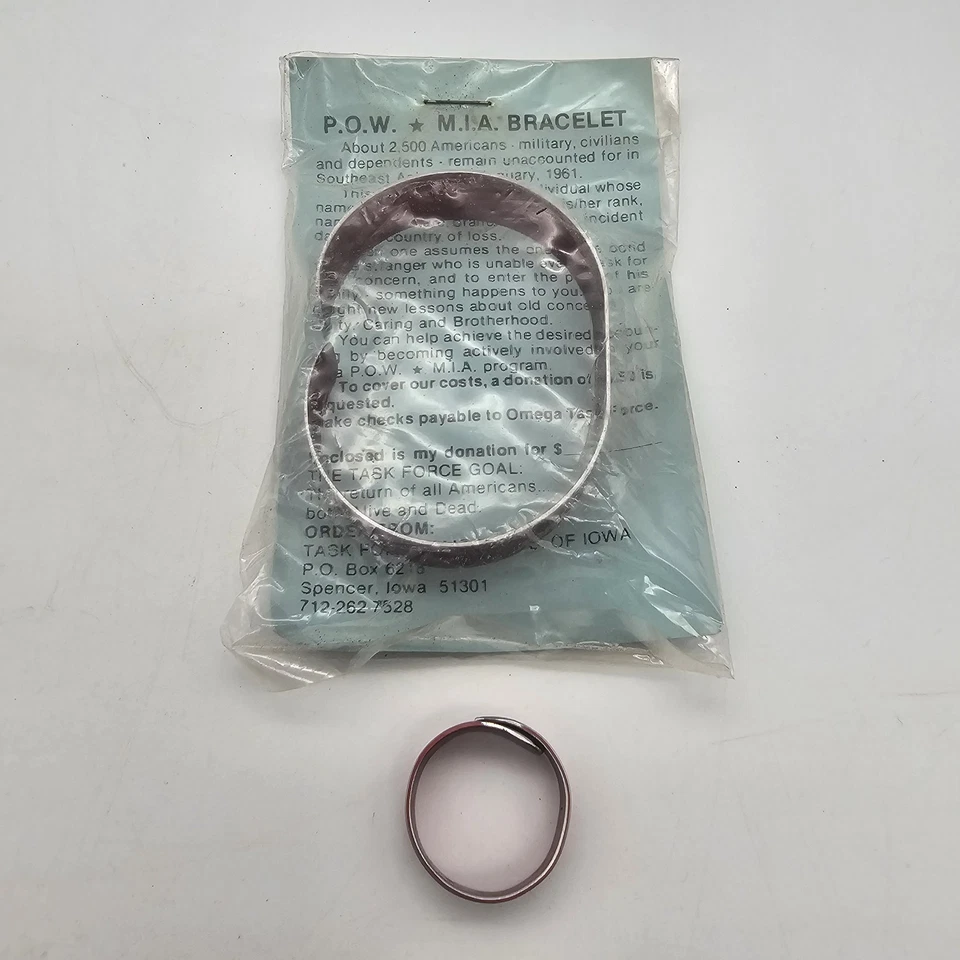 Pow Mia Red Metal Bracelet & Ring SGM Edward J Guillory 6-18-67 Vietnam  - Image 1 of 4